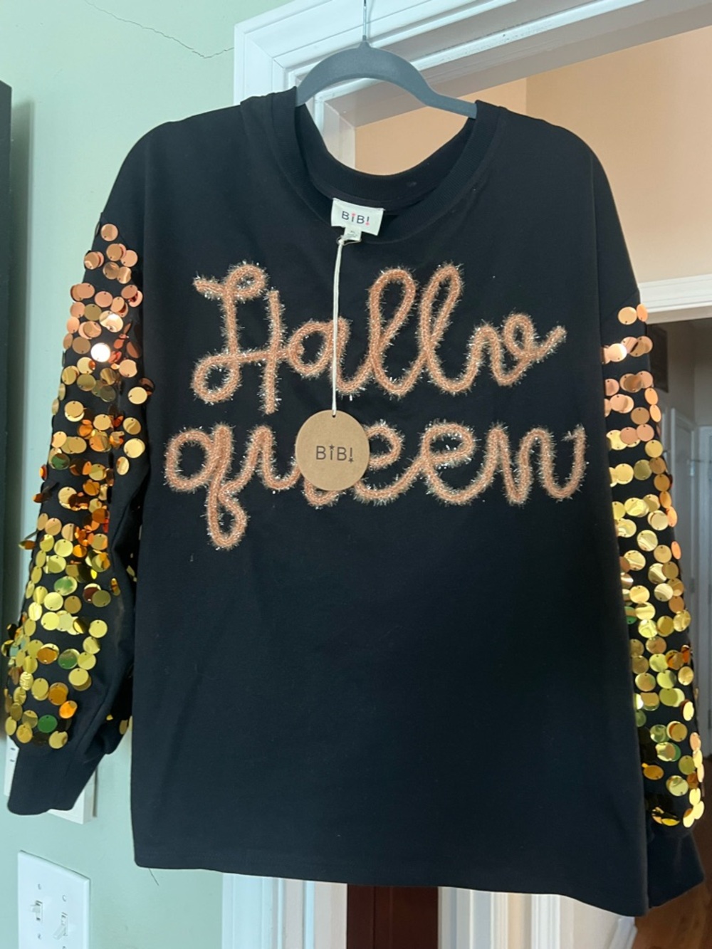 BiBi Black Sweatshirt with Rose Gold Fuzzy Script